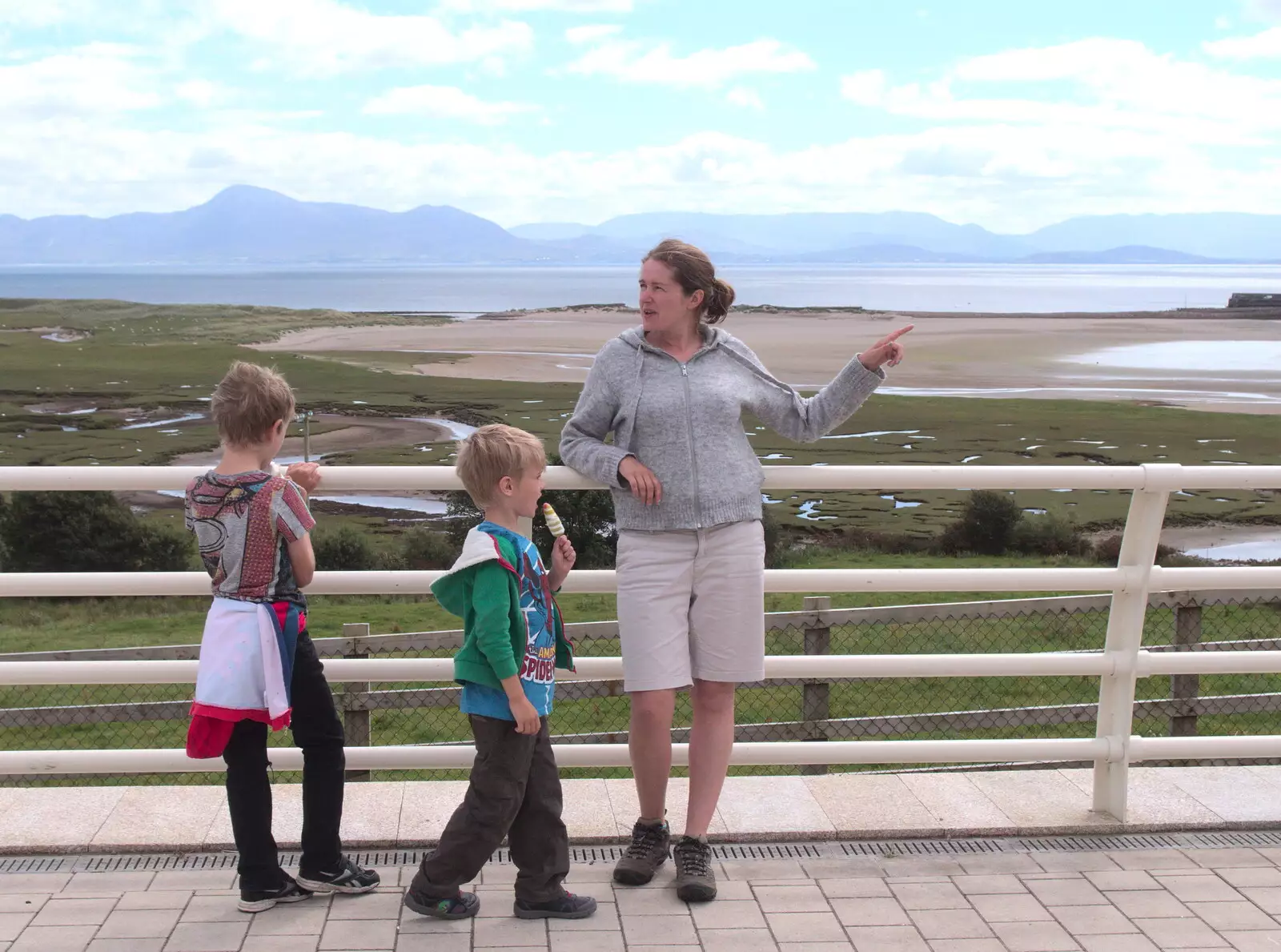 The gang, with Mulranny Bay in the background, from A Bike Ride to Mulranny, County Mayo, Ireland - 9th August 2017