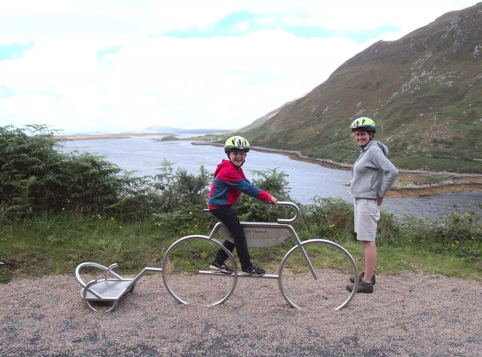 Fred rides a bicycle sculpture, from A Bike Ride to Mulranny, County Mayo, Ireland - 9th August 2017