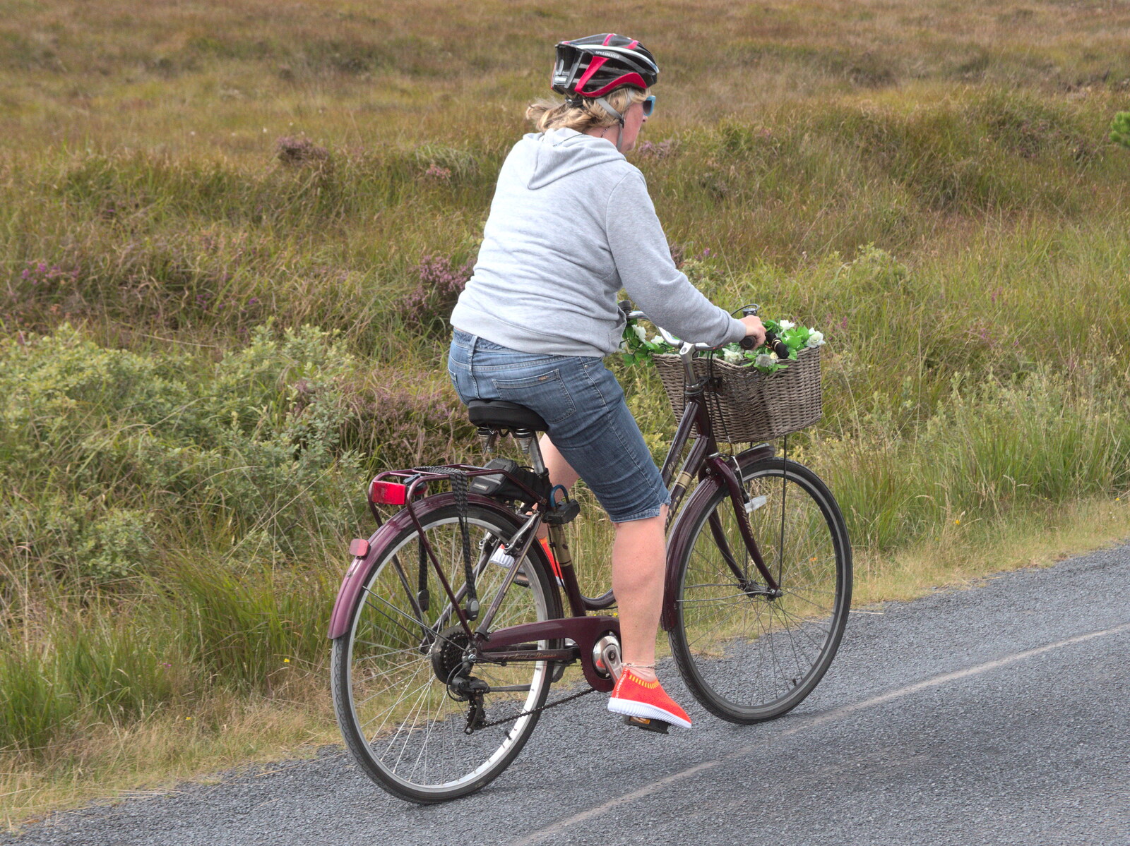 Random cyclist with a basket full of flowers from A Bike Ride to Mulranny, County Mayo, Ireland - 9th August 2017