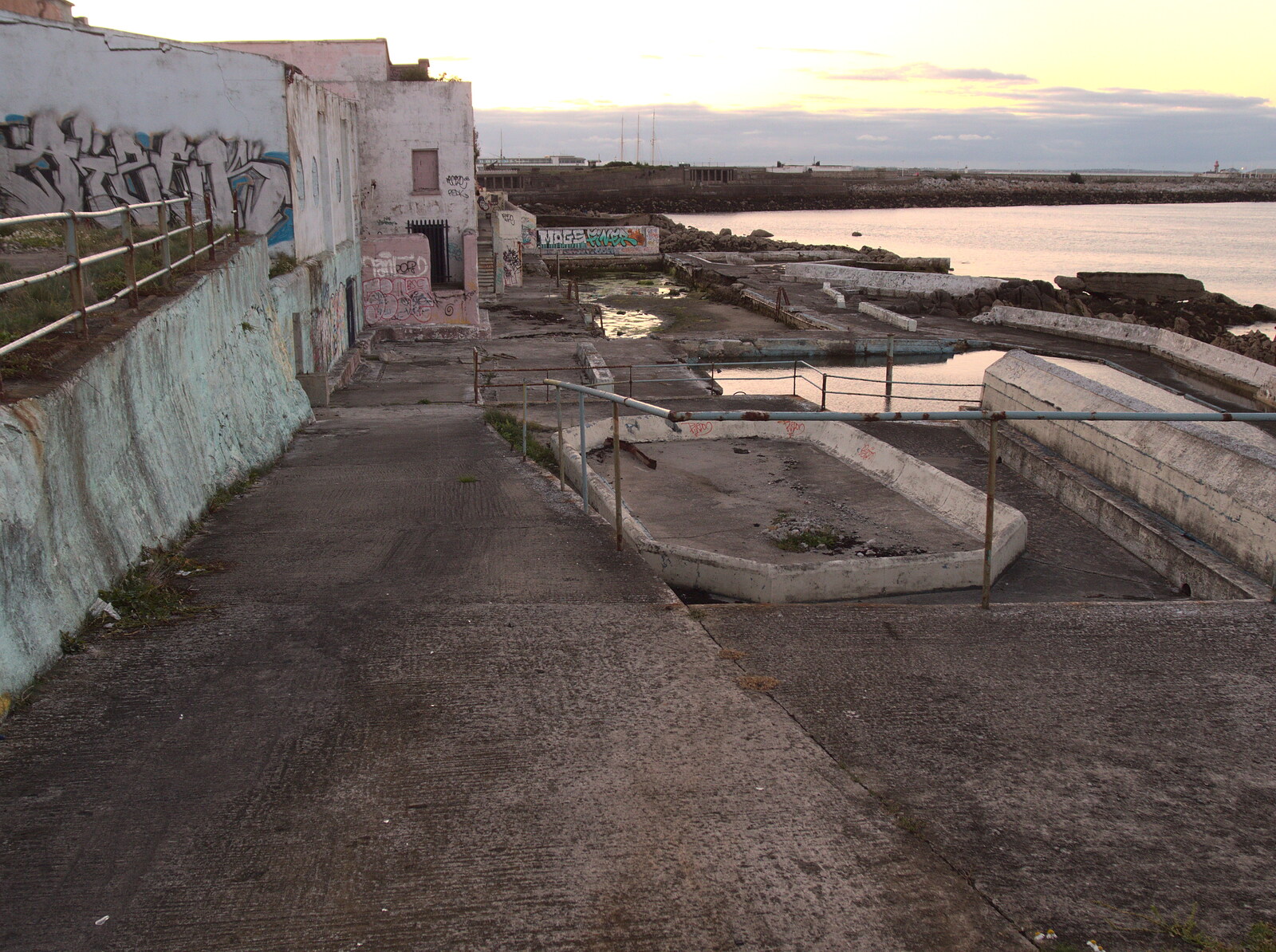 The derelict swimming pools of Dun Laoghaire from Fire and Water: The Burning of the Blackrock Centre, County Dublin, Ireland - 12th August 2017