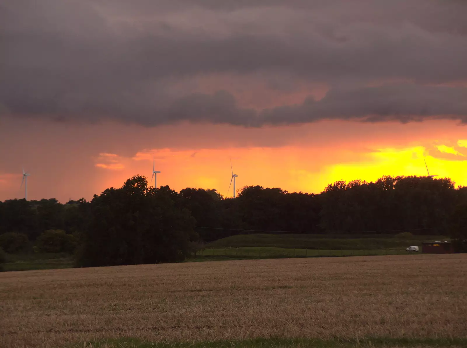 Sunset, rain and wind turbines on the Denham road, from The BSCC at Yaxley and the Hoxne Beer Festival, Suffolk - 31st August 2017