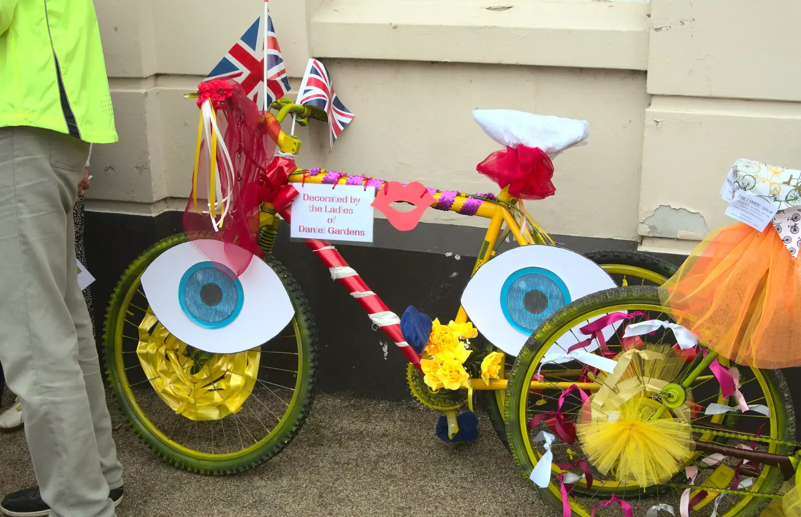 Decorated bikes outside Baraclays Bank, from The Tour of Britain Does Eye, Suffolk - 8th September 2017