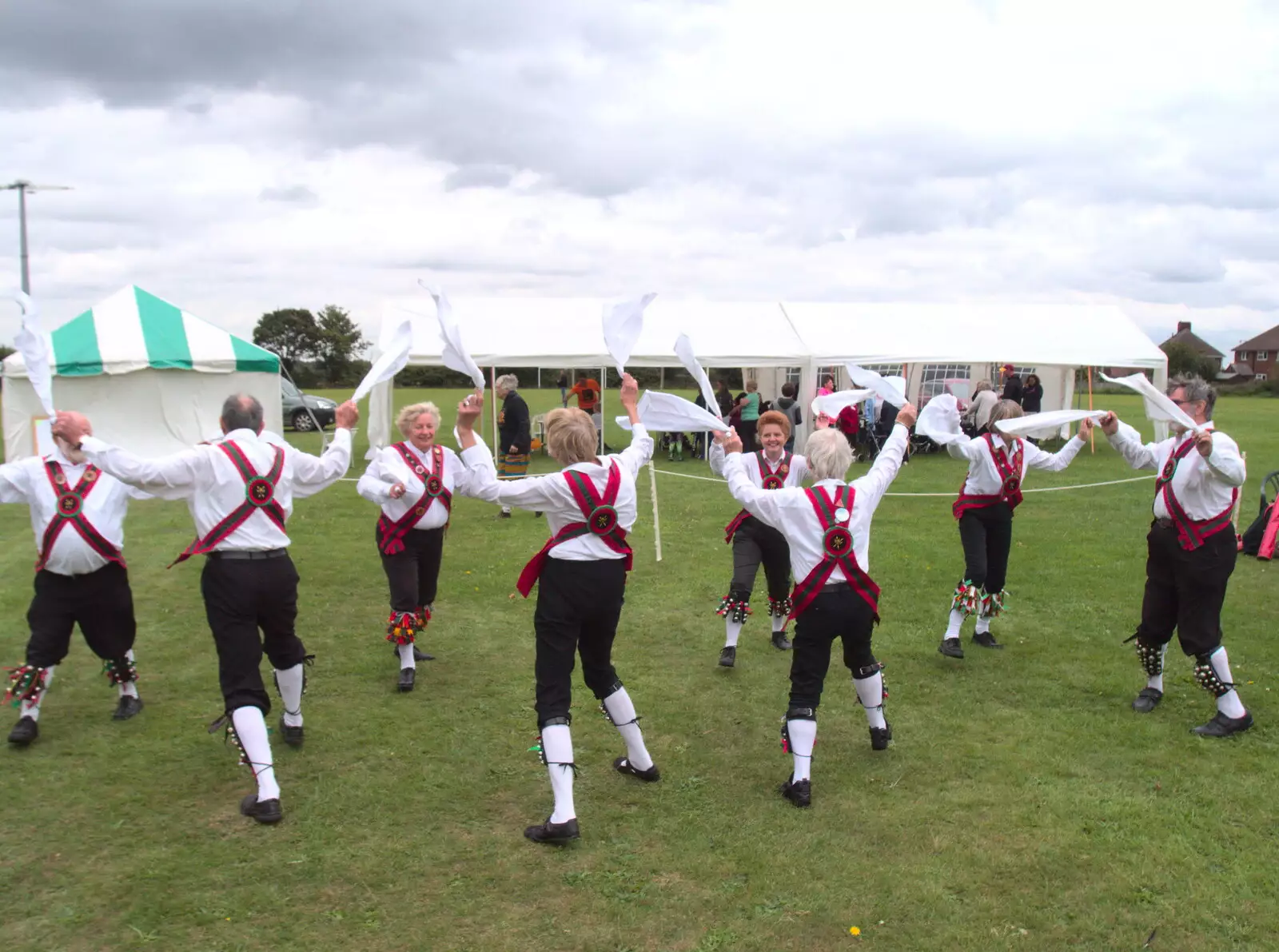 The Morris dancers wave hankies in the air, from A Summer Fete, Palgrave, Suffolk - 10th September 2017