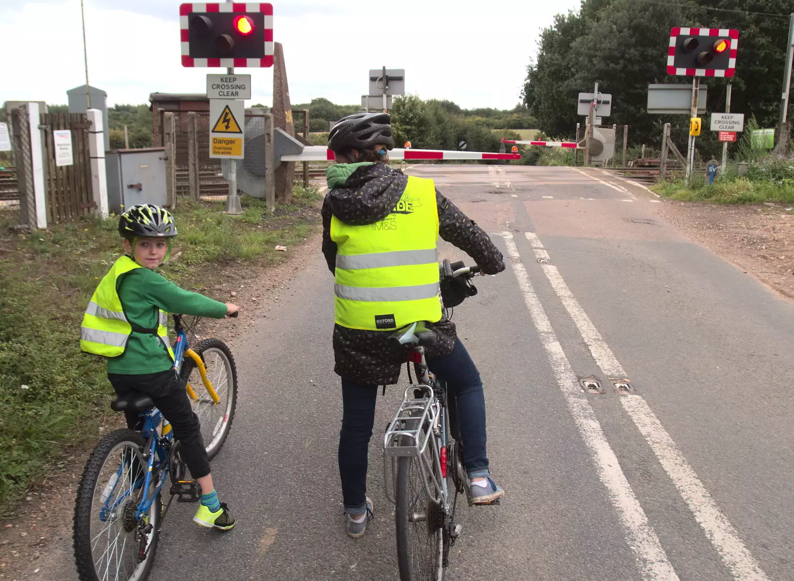 Fred and Isobel at the railway crossing , from A Summer Fete, Palgrave, Suffolk - 10th September 2017