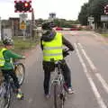 Fred and Isobel at the railway crossing , A Summer Fete, Palgrave, Suffolk - 10th September 2017