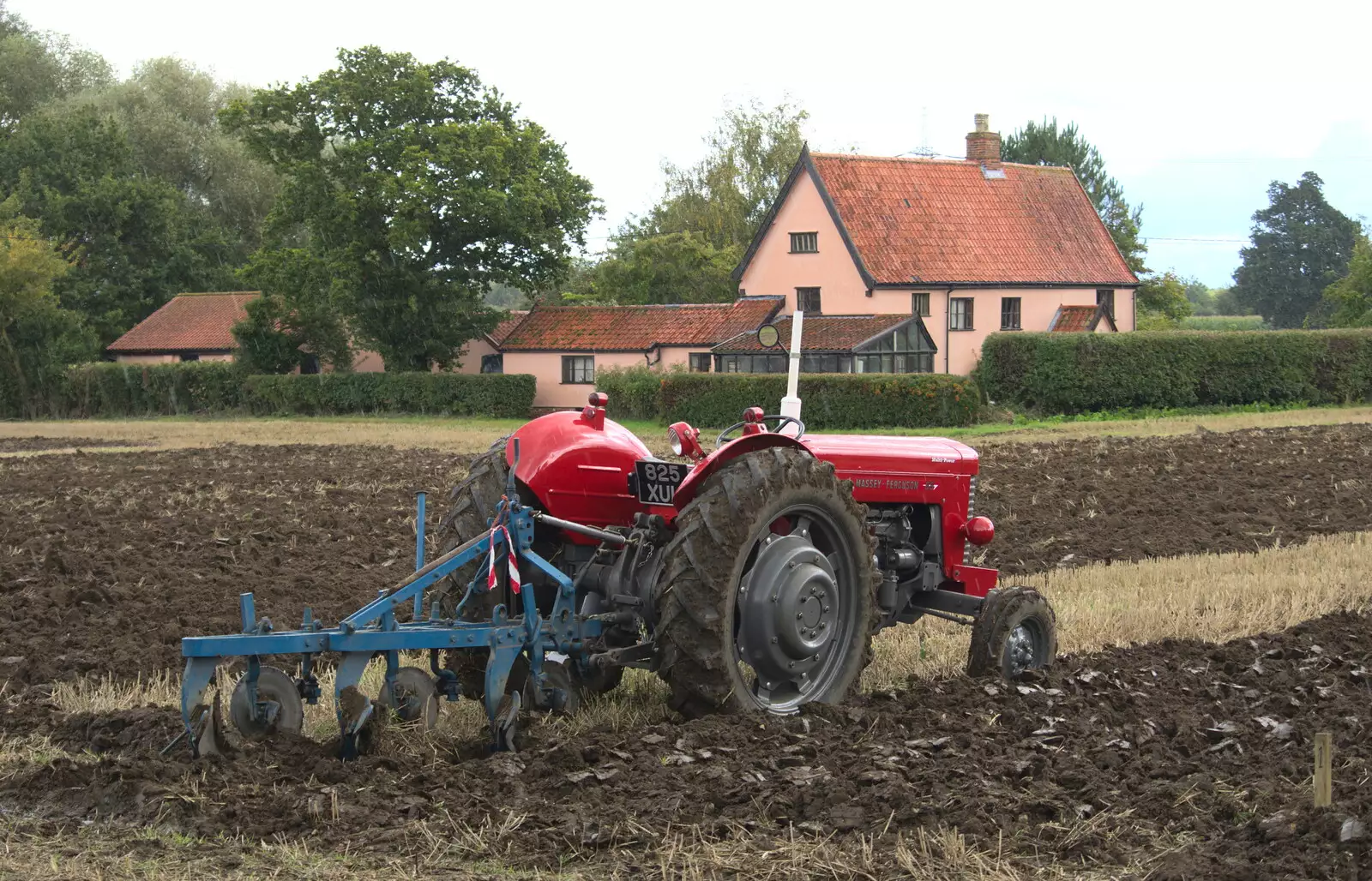 Tractor and plough in Thrandeston, from Ploughing and Pizza, Thrandeston and Bury St. Edmunds, Suffolk - 17th September 2017