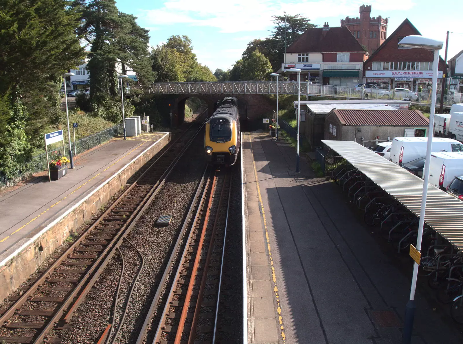 The train from Waterloo arrives on Platform 2, from Grandmother's Wake, Winkton, Christchurch, Dorset - 18th September 2017