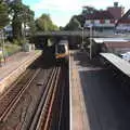 The train from Waterloo arrives on Platform 2, Grandmother's Wake, Winkton, Christchurch, Dorset - 18th September 2017