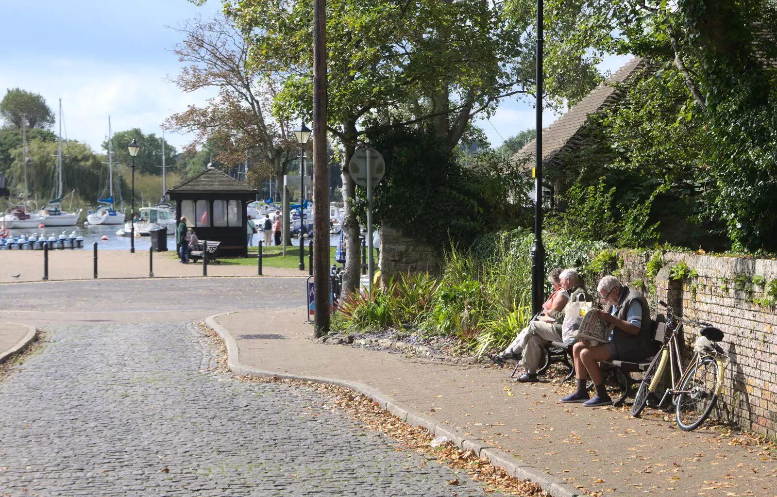 Someone reads the newspaper down by the quay, from Grandmother's Wake, Winkton, Christchurch, Dorset - 18th September 2017