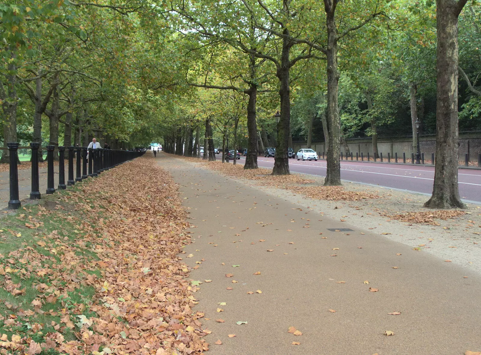 Constitution Hill is getting covered in dead leaves, from Hyde Park and Carpets, London and Diss - 20th September 2017