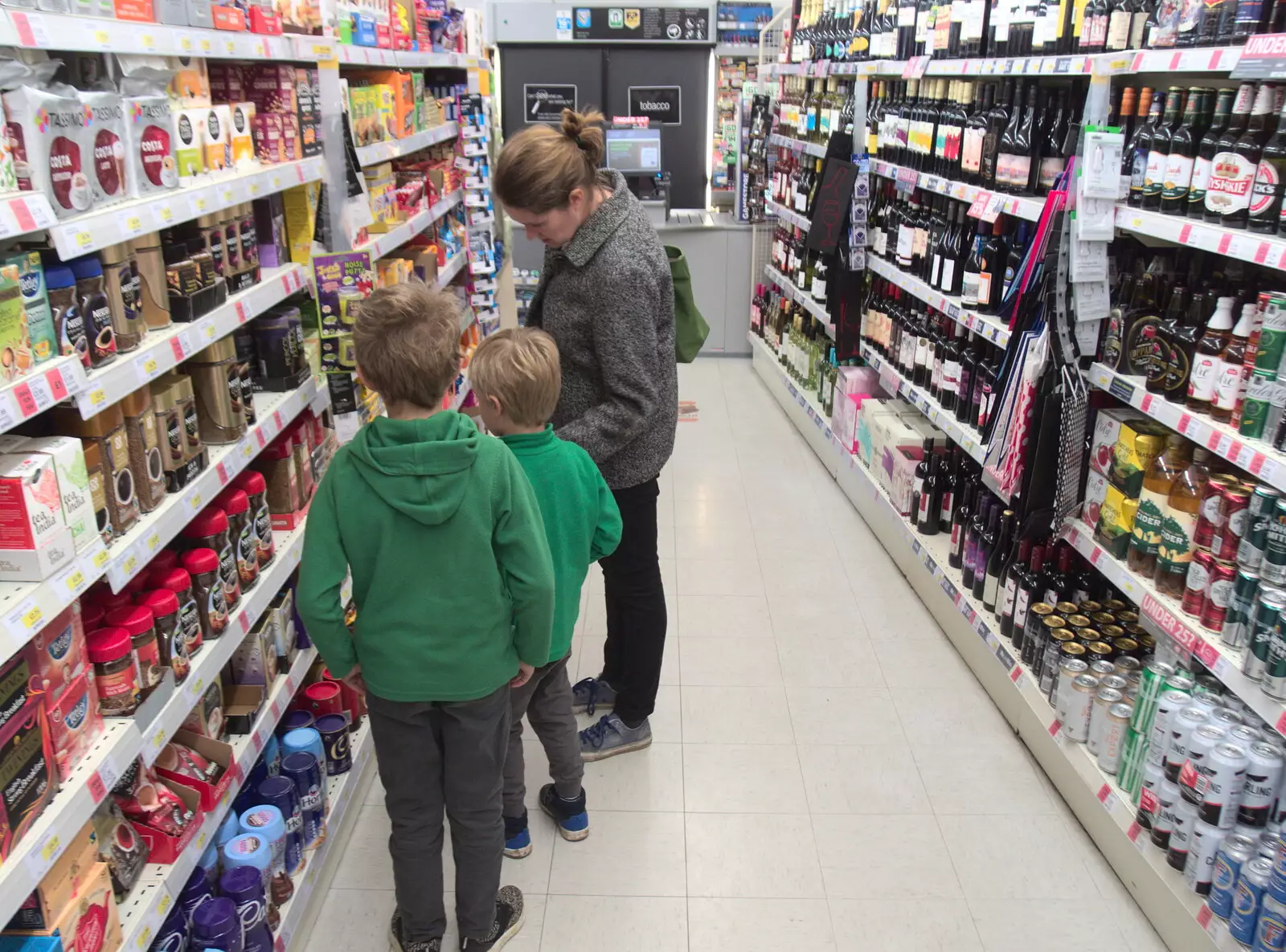 The boys and Isobel in the Eye Co-op, from Hyde Park and Carpets, London and Diss - 20th September 2017