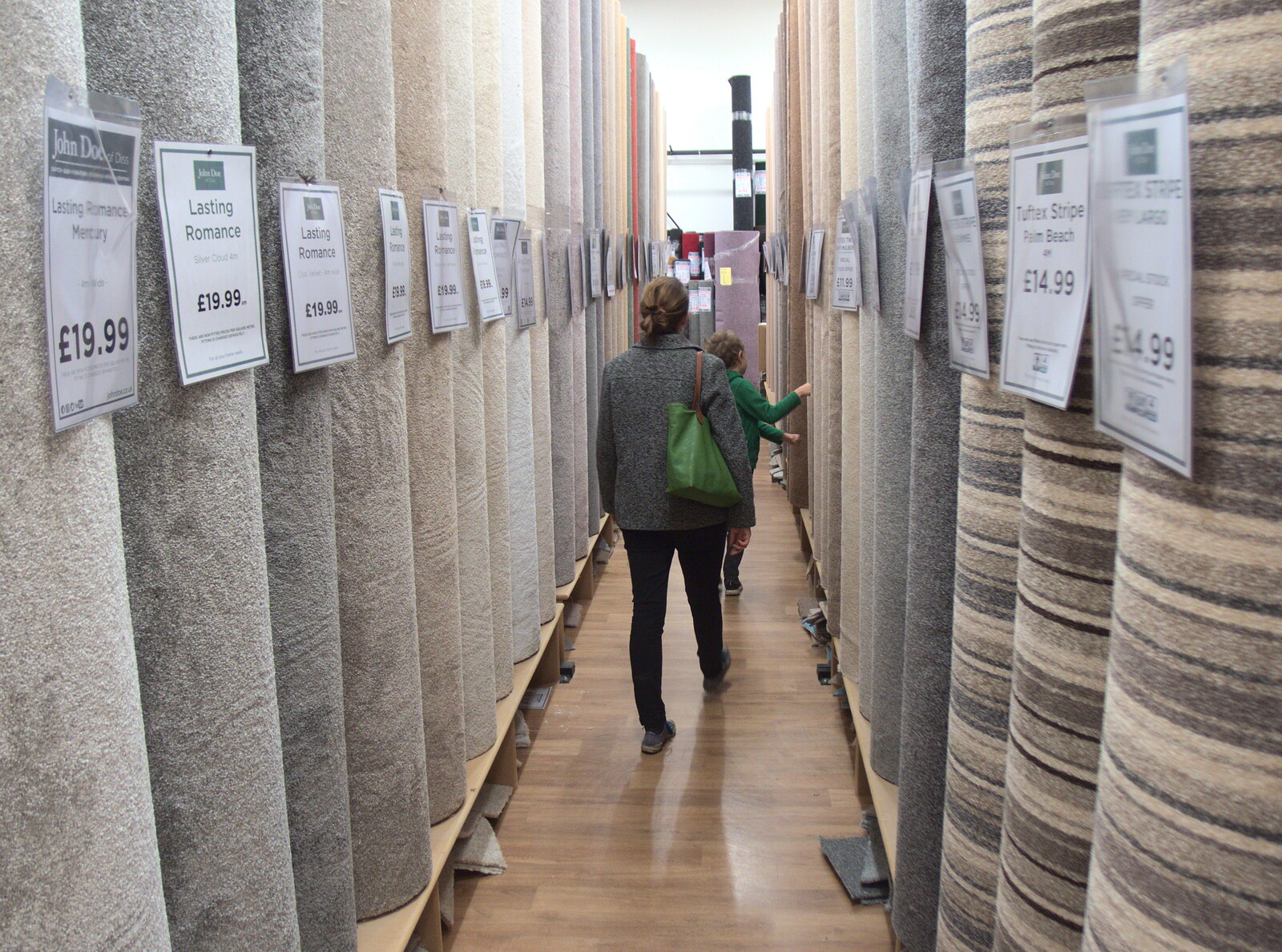 We roam around carpet rolls in Doe's of Diss from Hyde Park and Carpets, London and Diss - 20th September 2017