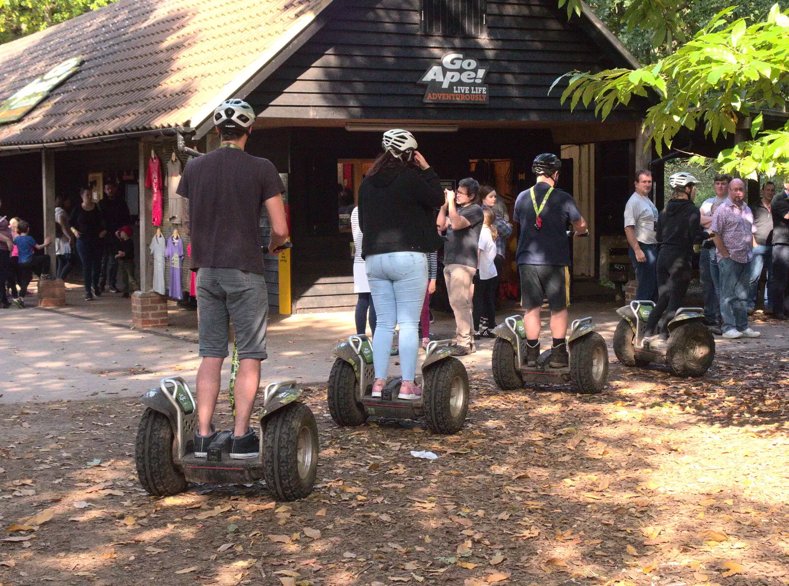 A bunch of Segway riders roll in, from Fred Goes Ape, High Lodge, Brandon, Suffolk - 24th September 2017