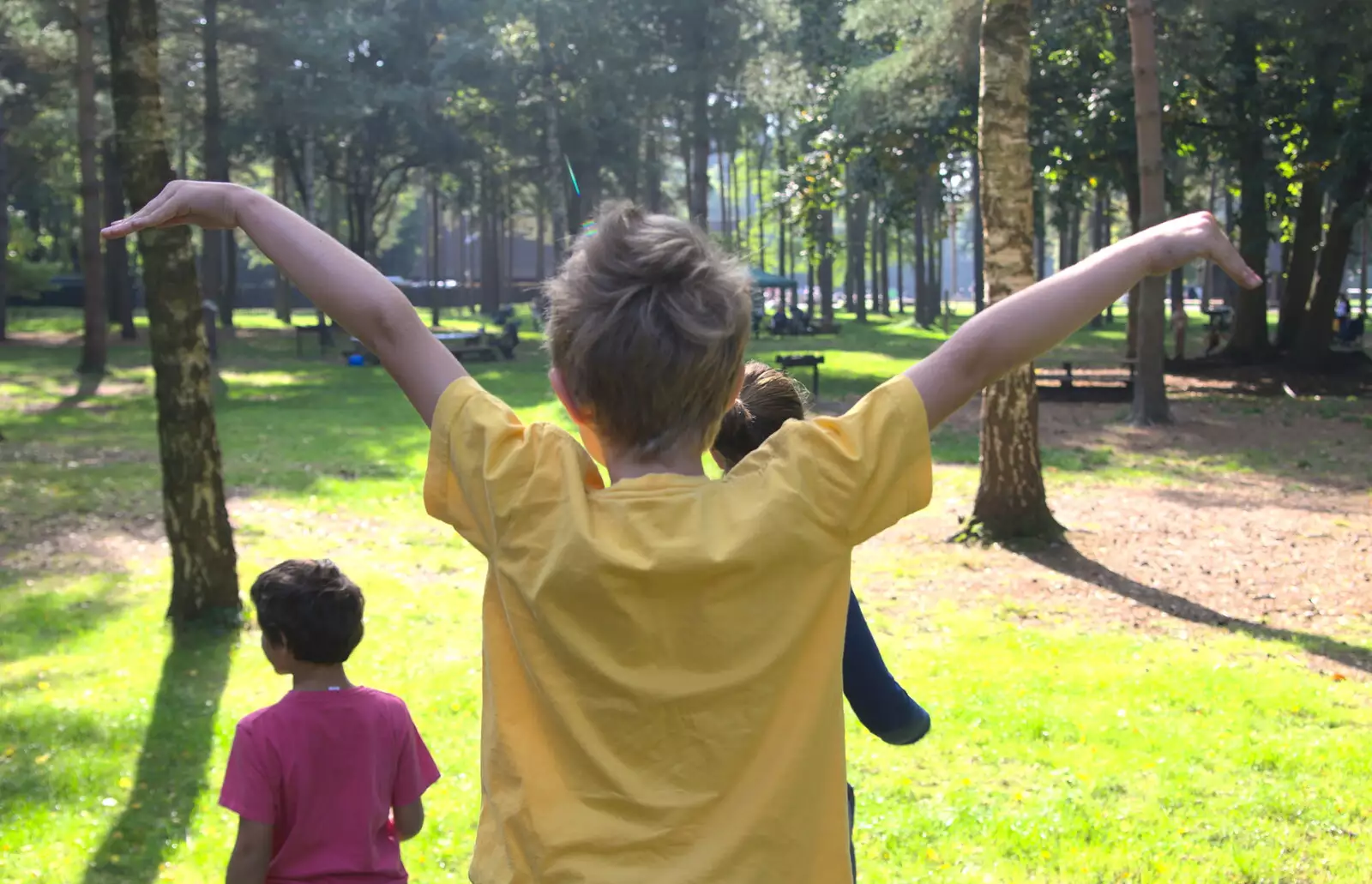 Fred's got his arms in the air, from Fred Goes Ape, High Lodge, Brandon, Suffolk - 24th September 2017