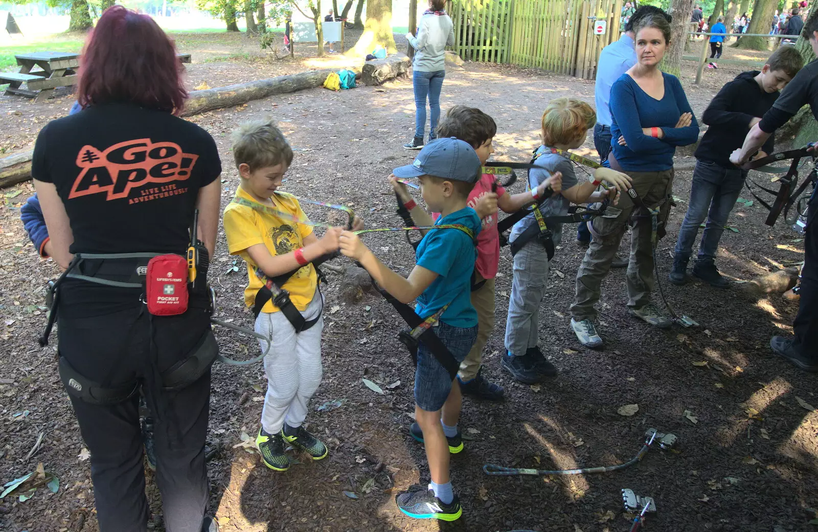 Fred and Henry test their harnesses out, from Fred Goes Ape, High Lodge, Brandon, Suffolk - 24th September 2017