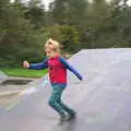 Harry runs down a ramp, Skate Parks and Orange Skies, Brome and Eye, Suffolk - 10th October 2017