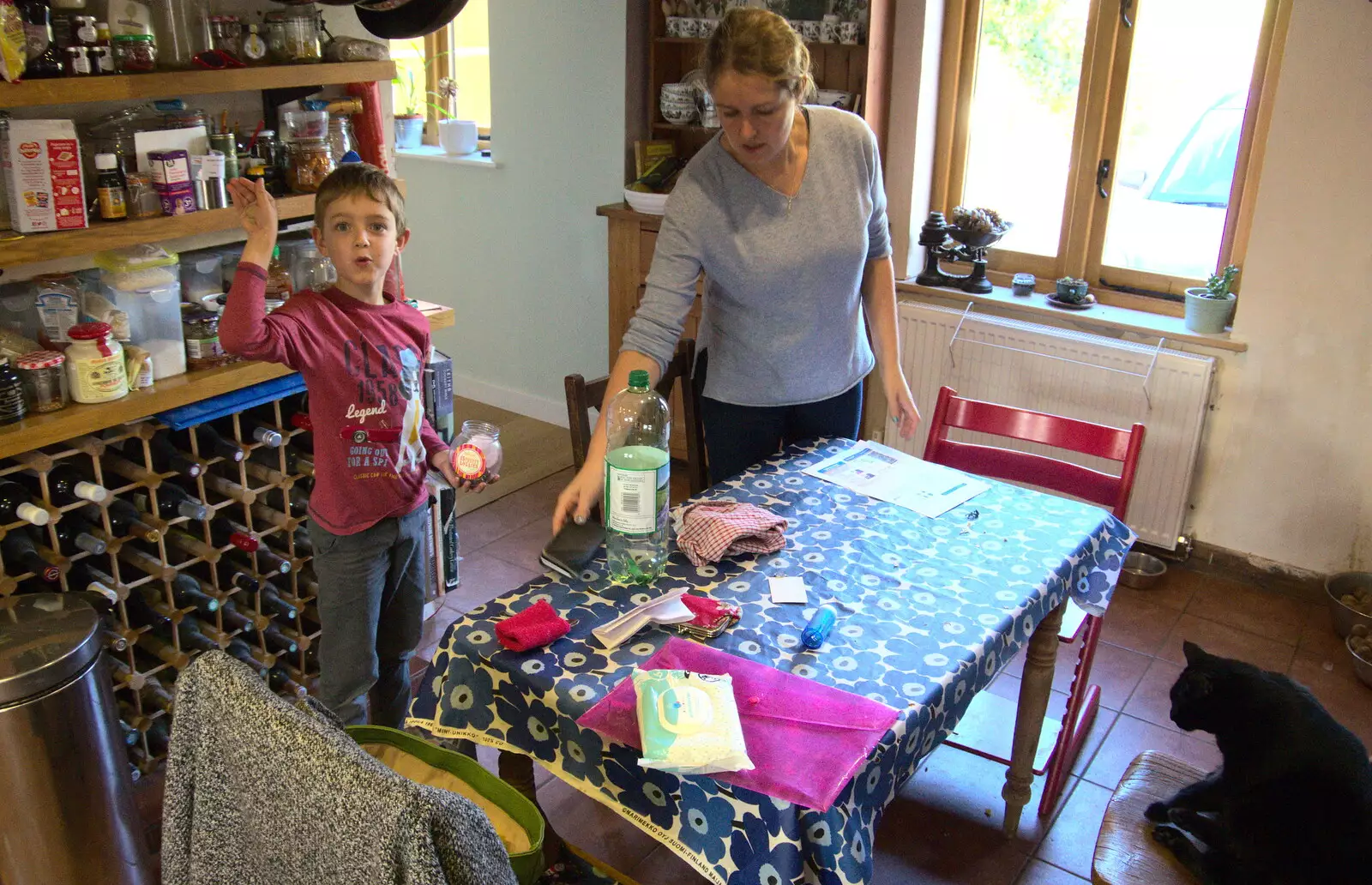 Fred and Isobel in the kitchen, from Skate Parks and Orange Skies, Brome and Eye, Suffolk - 10th October 2017