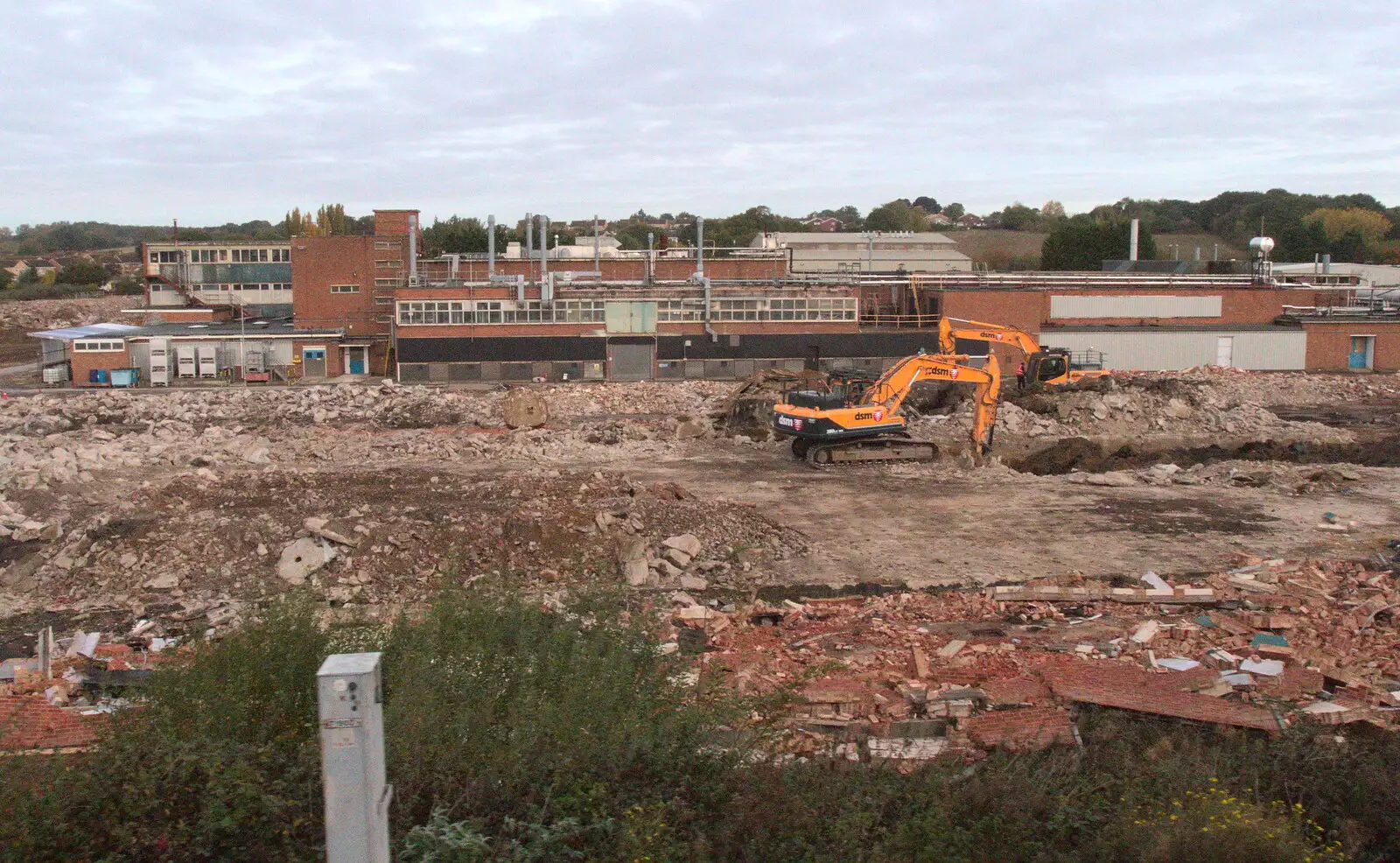 Jack-hammers make short work of old factory buildings, from Public Service Broadcasting at the UEA and some Dereliction, Norwich and Brantham - 14th October 2017