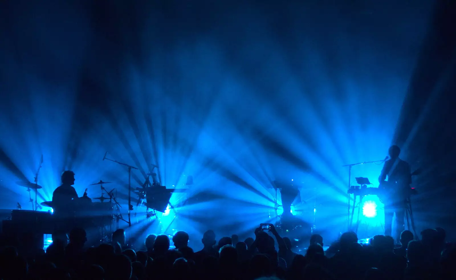 Back-lit by lights, from Public Service Broadcasting at the UEA and some Dereliction, Norwich and Brantham - 14th October 2017