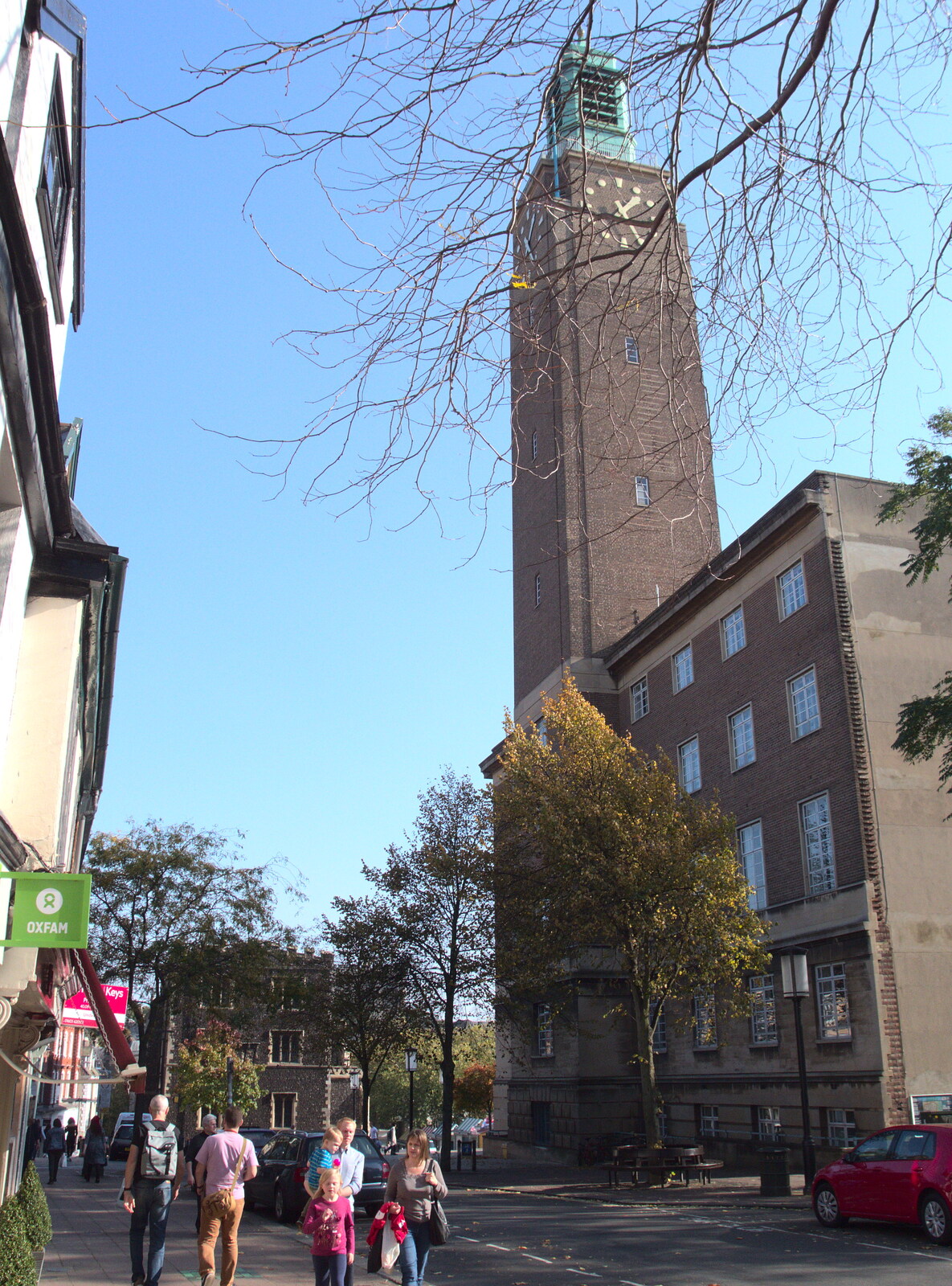 Norwich's City Hall clock tower from Trafalgar Day and Pizza, Norwich, Norfolk - 15th October 2017