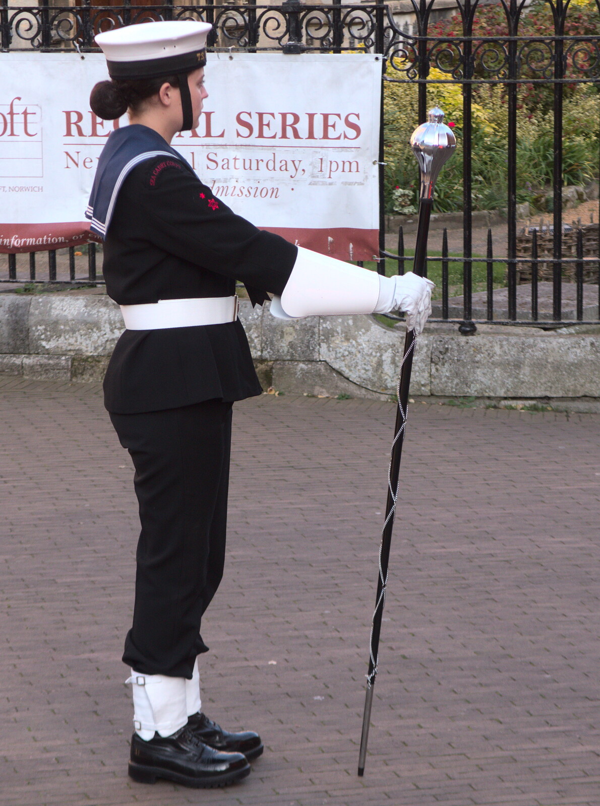 A band cadet with a mace from Trafalgar Day and Pizza, Norwich, Norfolk - 15th October 2017