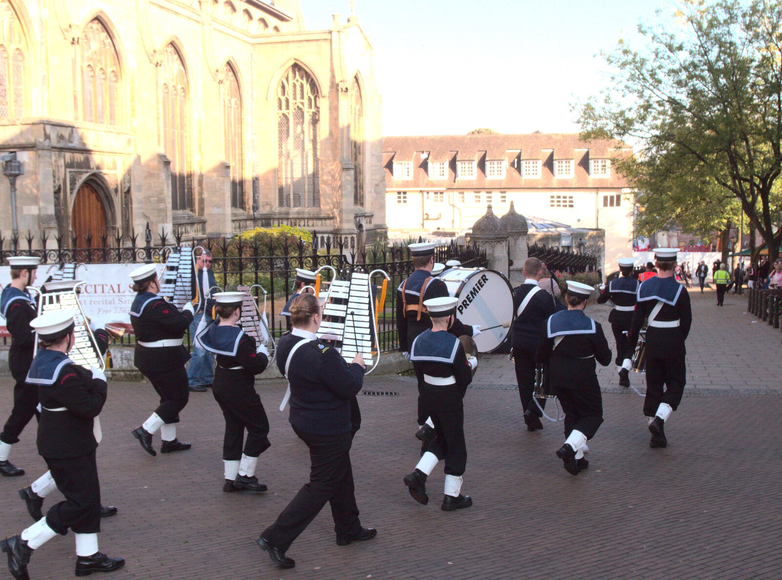 The band marches off from Trafalgar Day and Pizza, Norwich, Norfolk - 15th October 2017