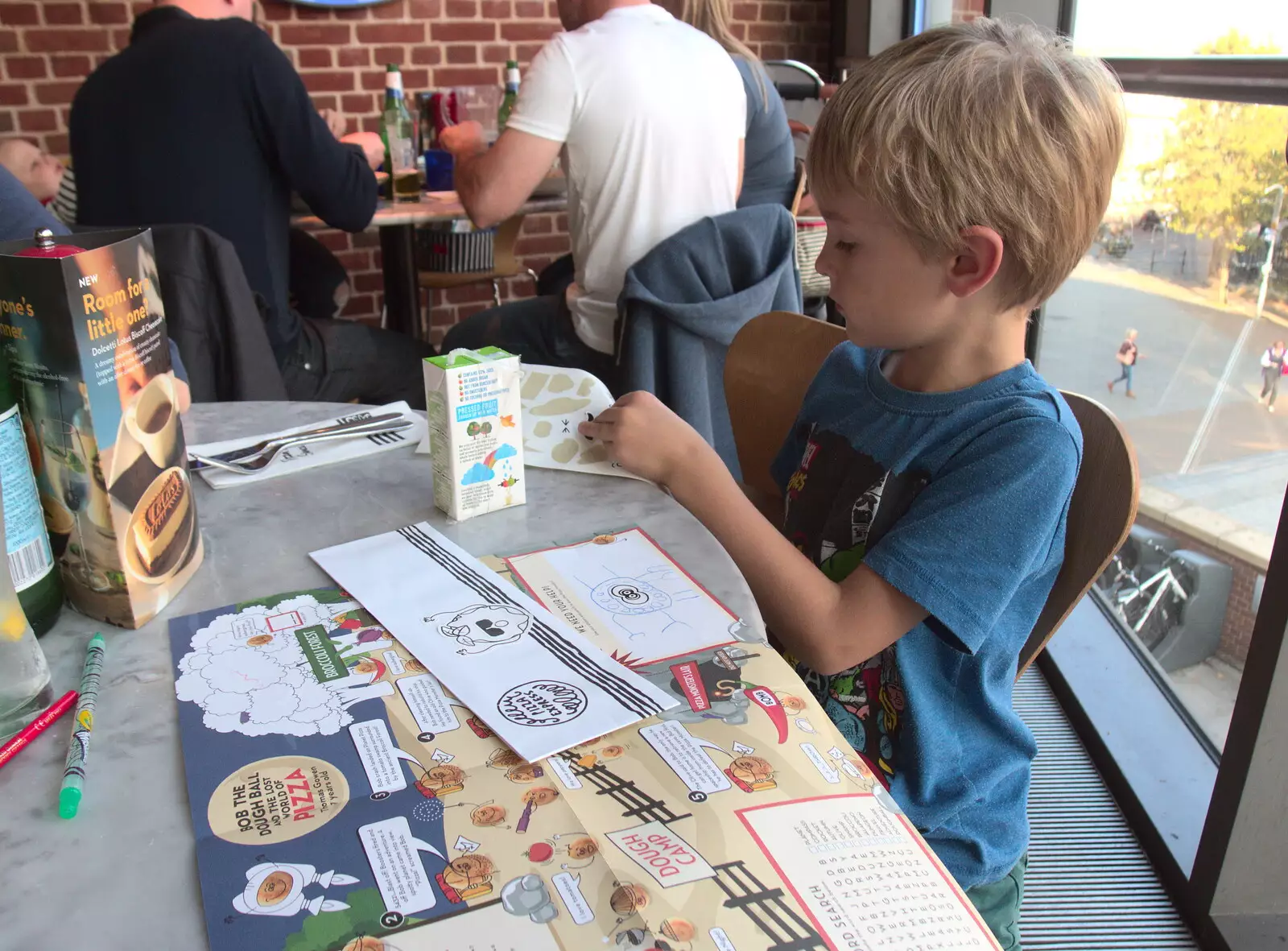 Harry sticks stickers on to everything, from Trafalgar Day and Pizza, Norwich, Norfolk - 15th October 2017