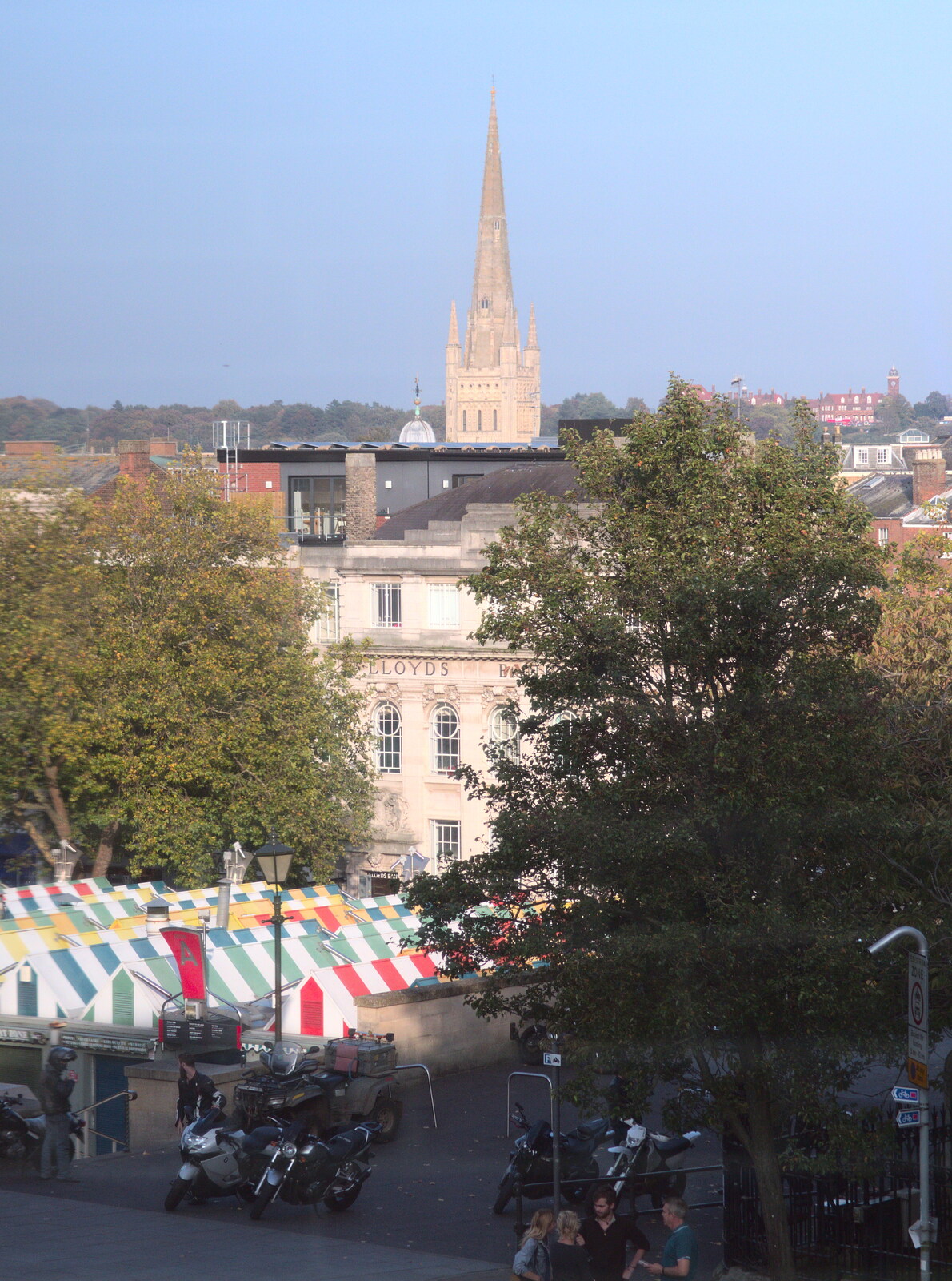 A view of Lloyds Bank and the Cathedral from Trafalgar Day and Pizza, Norwich, Norfolk - 15th October 2017