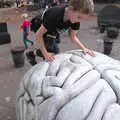 Fred climbs the granite brain on the Haymarket, Trafalgar Day and Pizza, Norwich, Norfolk - 15th October 2017