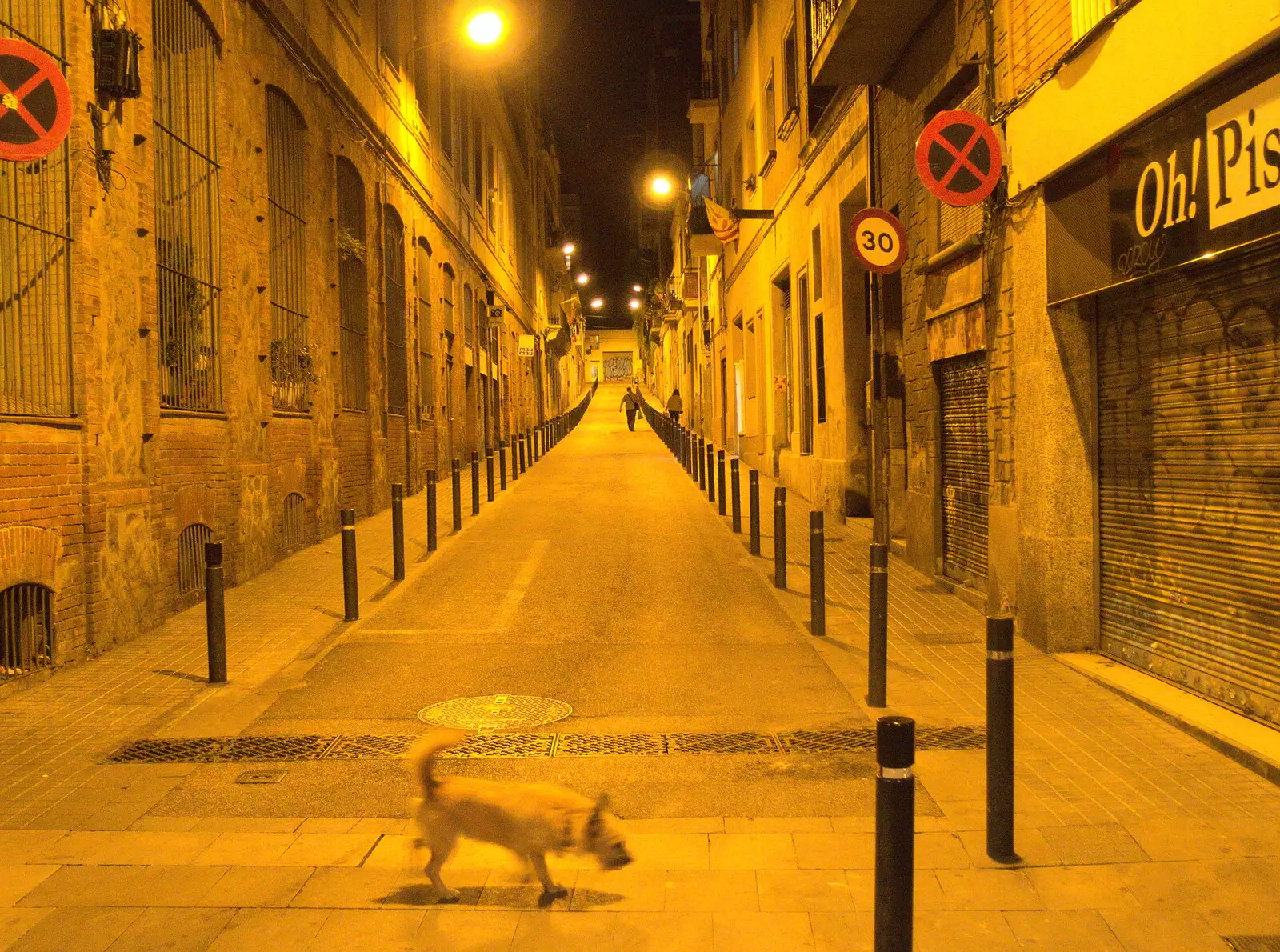 Yellow alley off Carrer Blai, and a Barcelona dog, from Barcelona and Parc Montjuïc, Catalonia, Spain - 21st October 2017