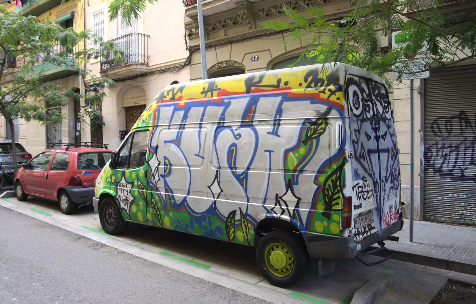 Graffiti van, from Barcelona and Parc Montjuïc, Catalonia, Spain - 21st October 2017