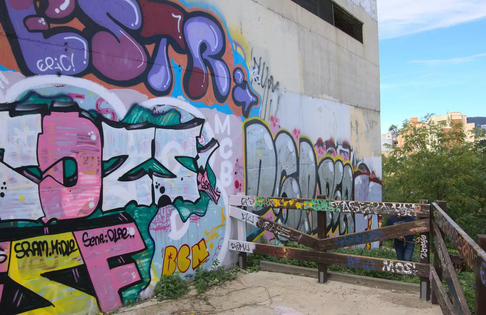 Graffiti up in the hills, from Barcelona and Parc Montjuïc, Catalonia, Spain - 21st October 2017