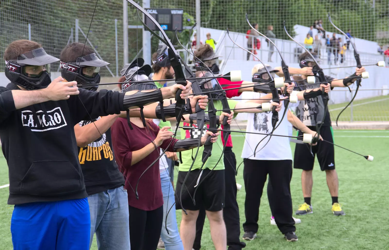 People are doing safety-plus archery, from Barcelona and Parc Montjuïc, Catalonia, Spain - 21st October 2017