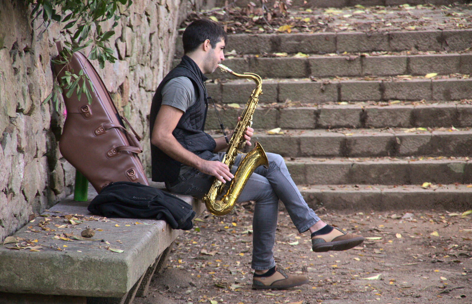 Saxophone in the woods from Barcelona and Parc Montjuïc, Catalonia, Spain - 21st October 2017