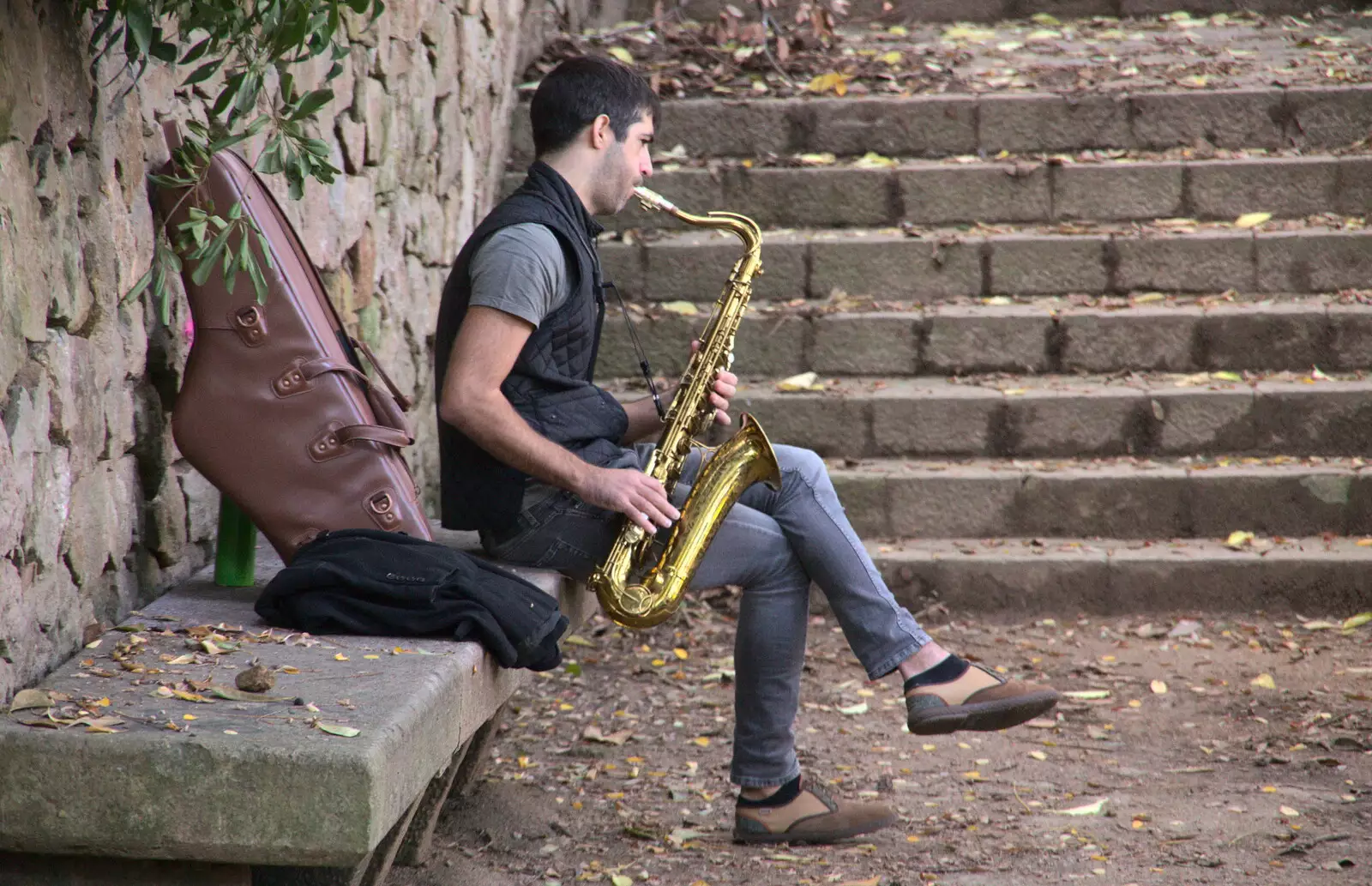 Saxophone in the woods, from Barcelona and Parc Montjuïc, Catalonia, Spain - 21st October 2017