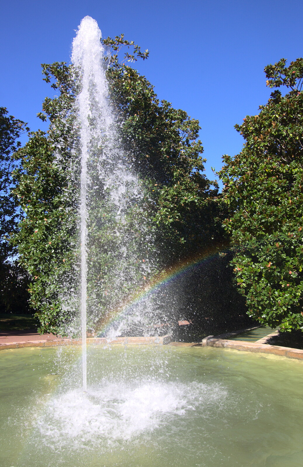 We spot a rainbow in the fountain spray from Barcelona and Parc Montjuïc, Catalonia, Spain - 21st October 2017