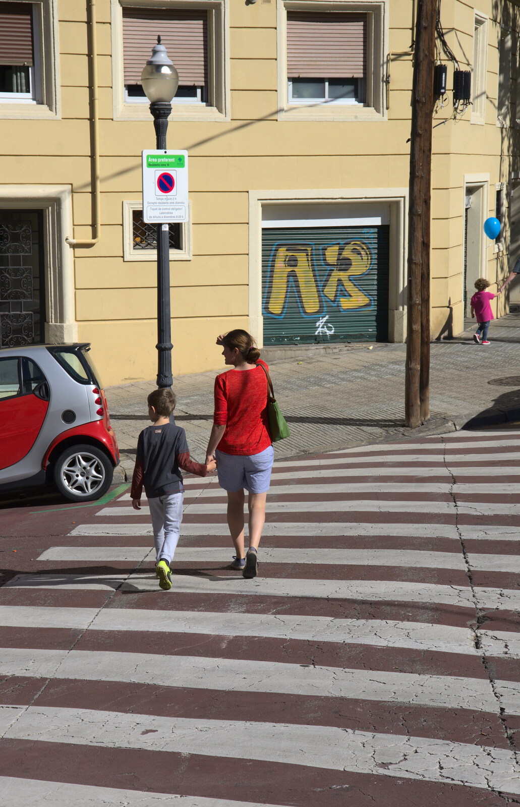 Fred and Isobel on a zebra crossing from Barcelona and Parc Montjuïc, Catalonia, Spain - 21st October 2017