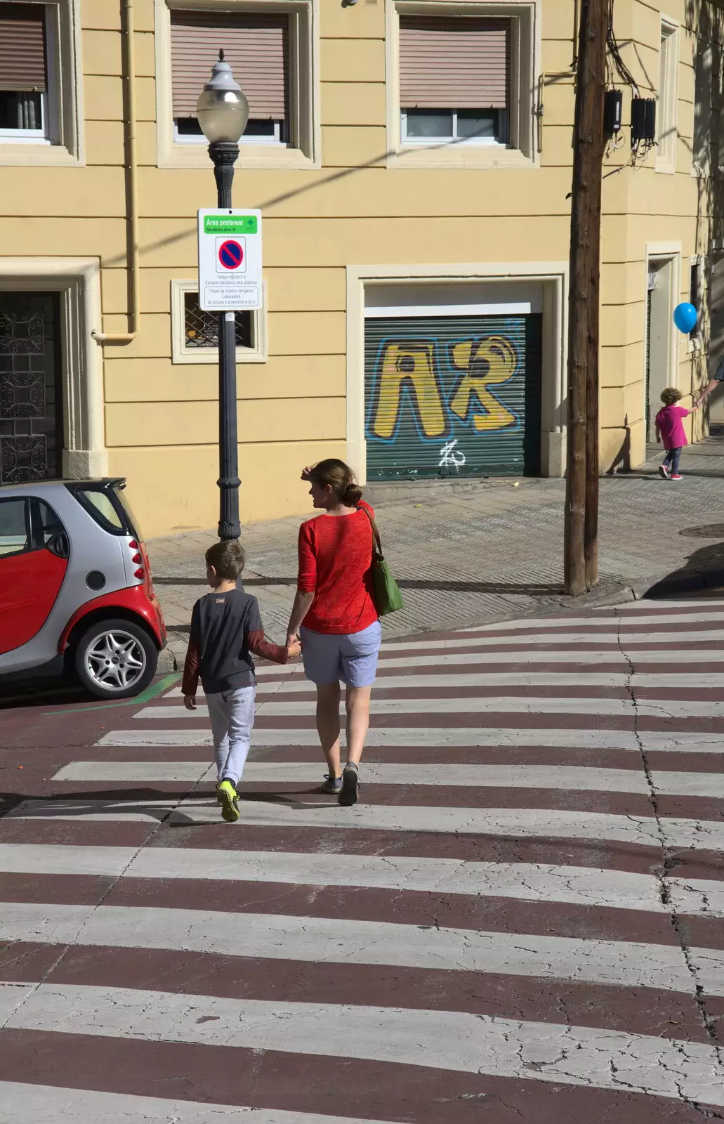 Fred and Isobel on a zebra crossing, from Barcelona and Parc Montjuïc, Catalonia, Spain - 21st October 2017