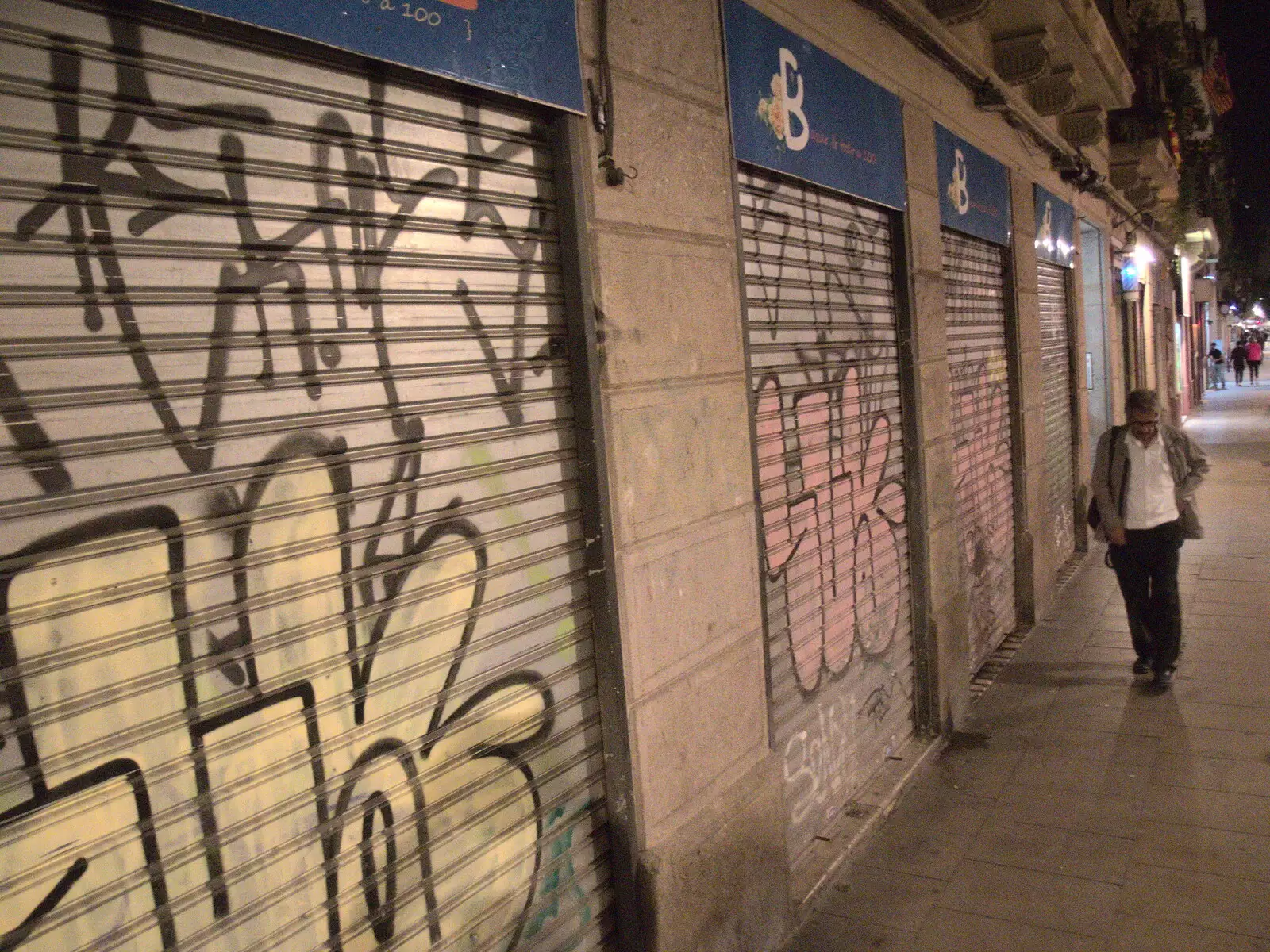 Nighttime graffiti, from L'Aquarium de Barcelona, Port Vell, Catalonia, Spain - 23rd October 2017