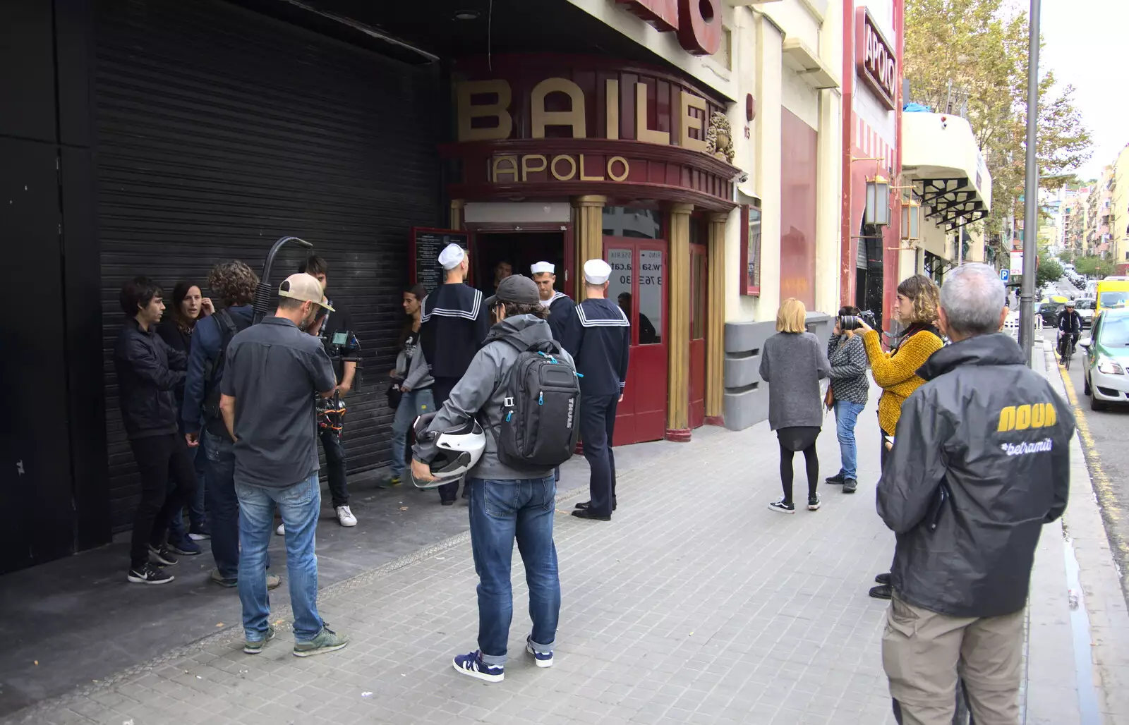 Filming outside the old Baile Apolo, from L'Aquarium de Barcelona, Port Vell, Catalonia, Spain - 23rd October 2017