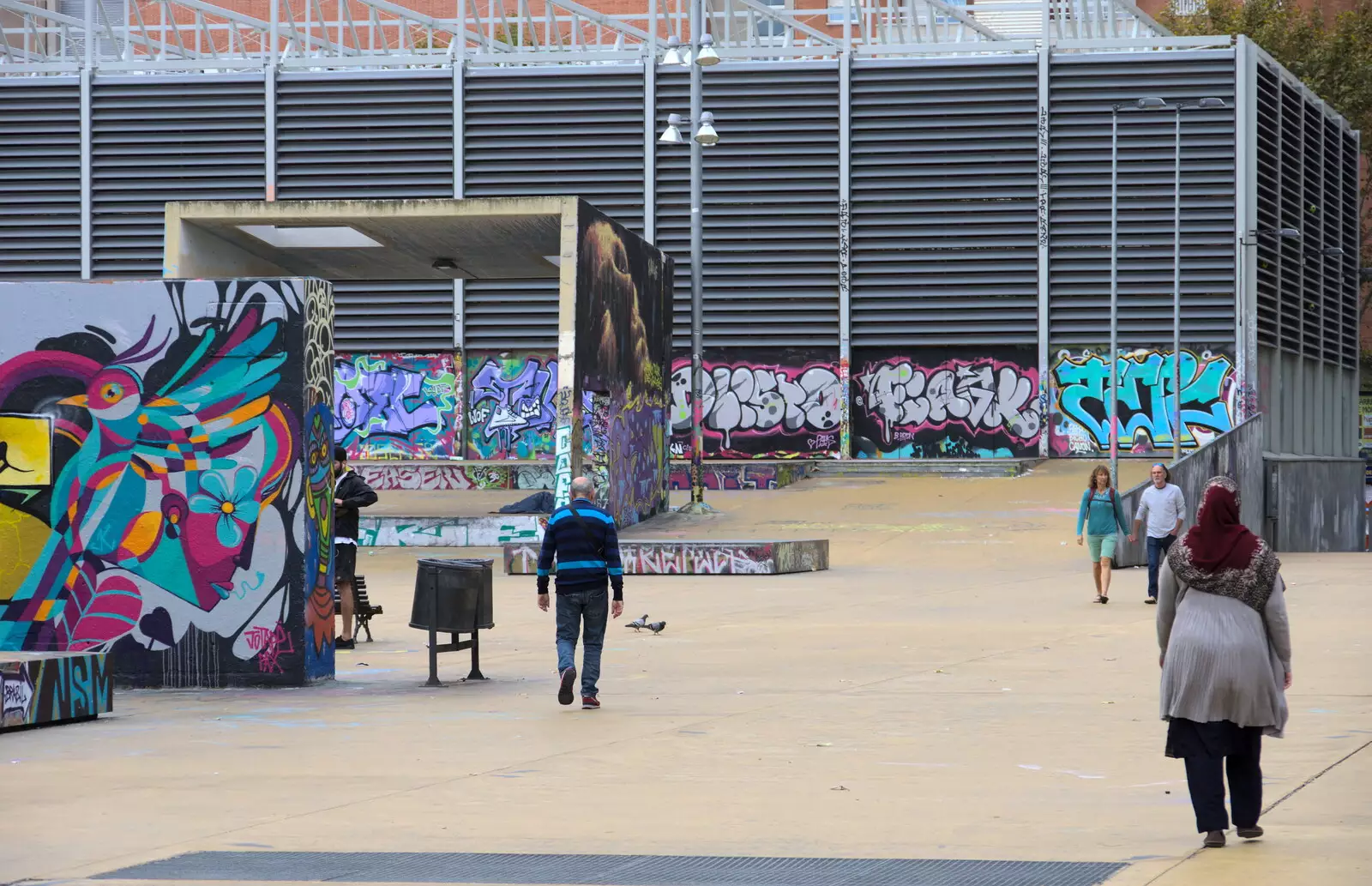 Lots of graffiti in a square, from L'Aquarium de Barcelona, Port Vell, Catalonia, Spain - 23rd October 2017