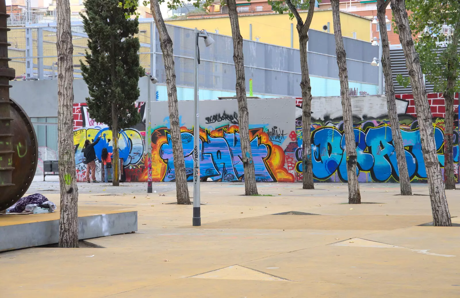 Lots of blue graffiti , from L'Aquarium de Barcelona, Port Vell, Catalonia, Spain - 23rd October 2017