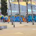 Lots of blue graffiti , L'Aquarium de Barcelona, Port Vell, Catalonia, Spain - 23rd October 2017