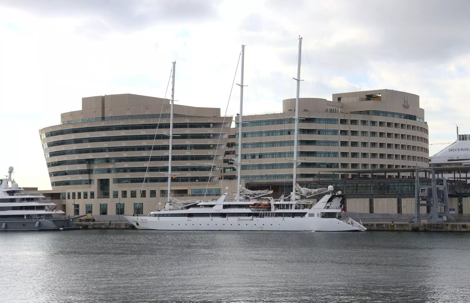 Some Russian oligarch's mega-yacht is moored up, from L'Aquarium de Barcelona, Port Vell, Catalonia, Spain - 23rd October 2017