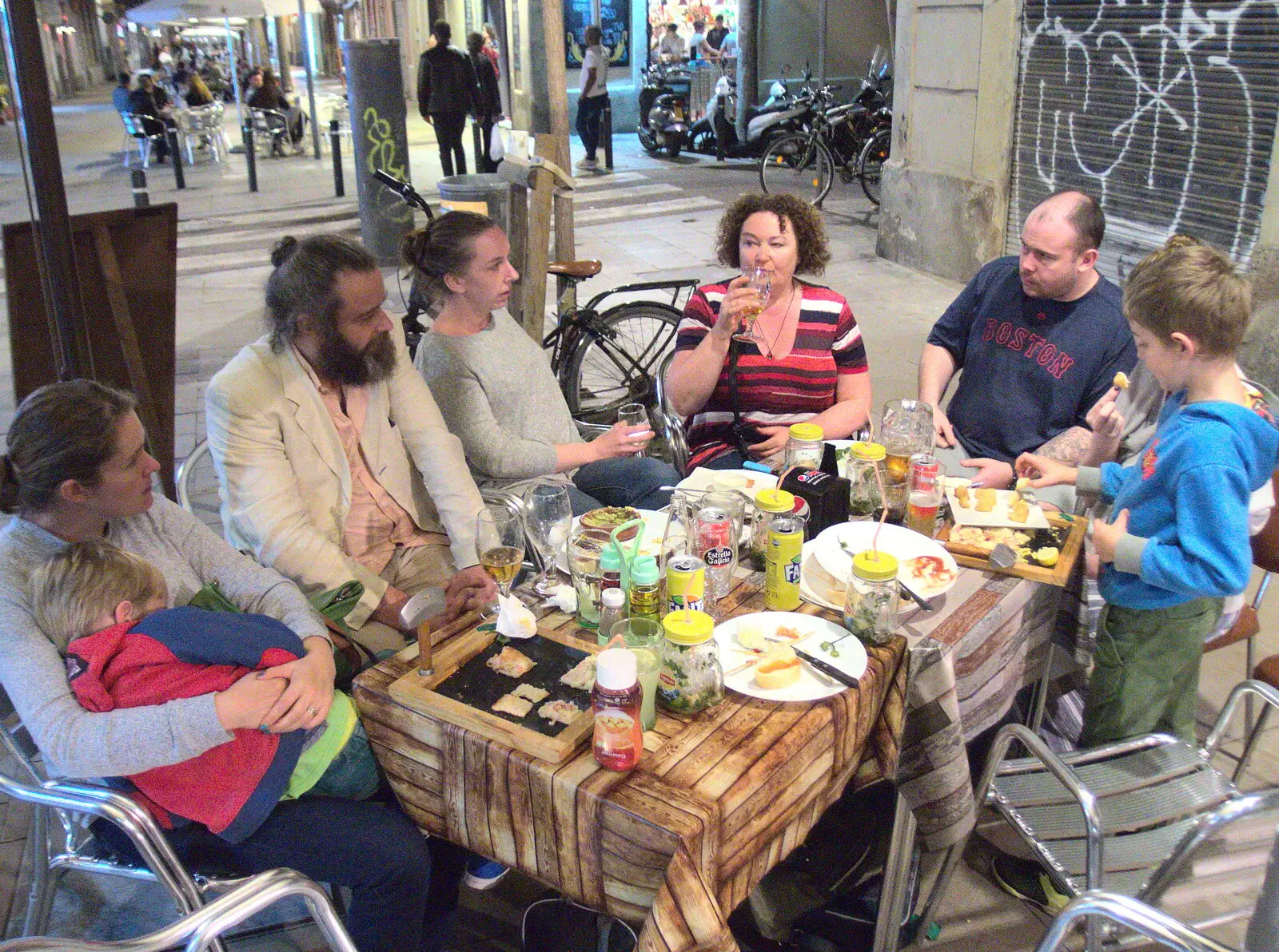 The gang at the café, from A Barcelona Bus Tour, Catalonia, Spain - 25th October 2017