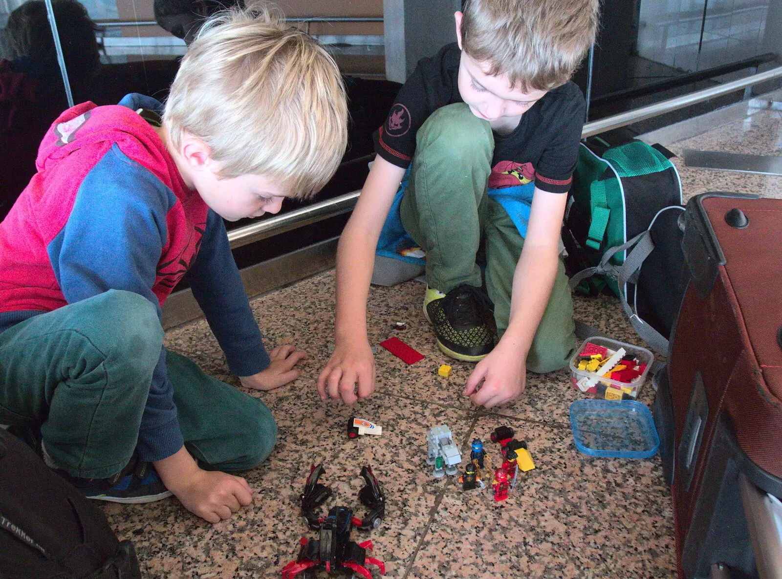 The boys play with Lego in our 'bag fort', from A Barcelona Bus Tour, Catalonia, Spain - 25th October 2017