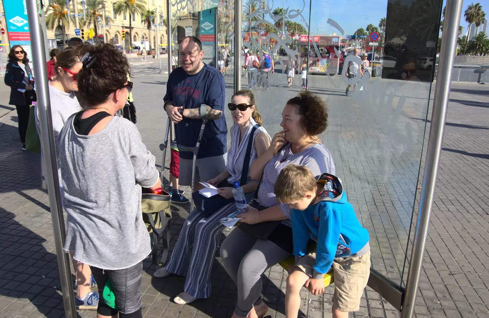 We wait at the bus stop for the tourist bus, from A Barcelona Bus Tour, Catalonia, Spain - 25th October 2017