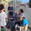 We wait at the bus stop for the tourist bus, A Barcelona Bus Tour, Catalonia, Spain - 25th October 2017