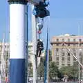 Some bloke dangles from a crane, A Barcelona Bus Tour, Catalonia, Spain - 25th October 2017