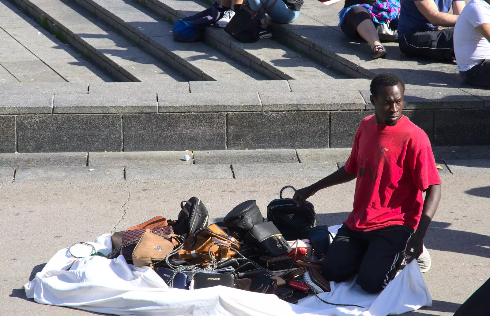 The Manteros - the 'blanket men' selling fake goods, from A Barcelona Bus Tour, Catalonia, Spain - 25th October 2017